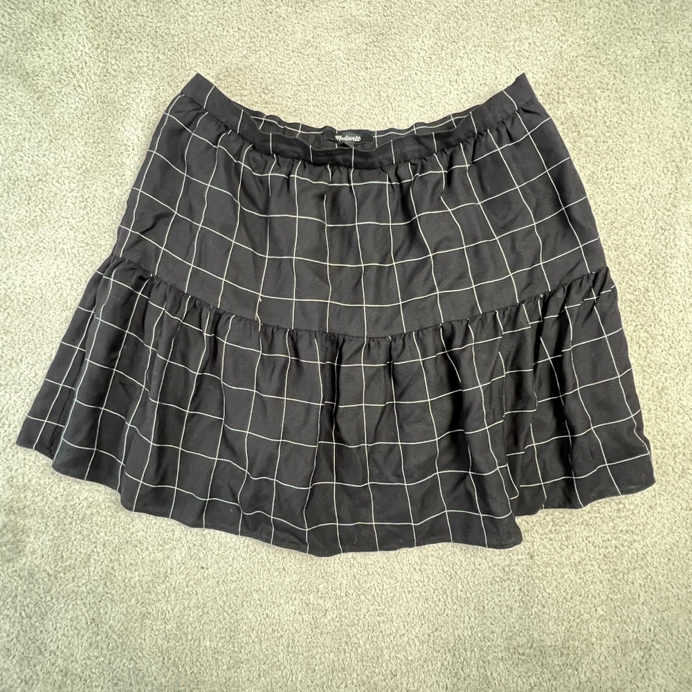 Madewell Size 8 Black White Checkered Plaid Mini Ruffle Skirt